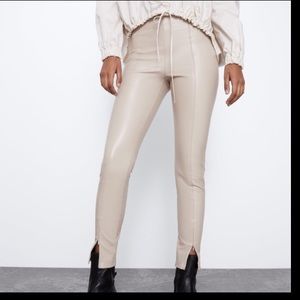 Zara Nude Leather Leggings